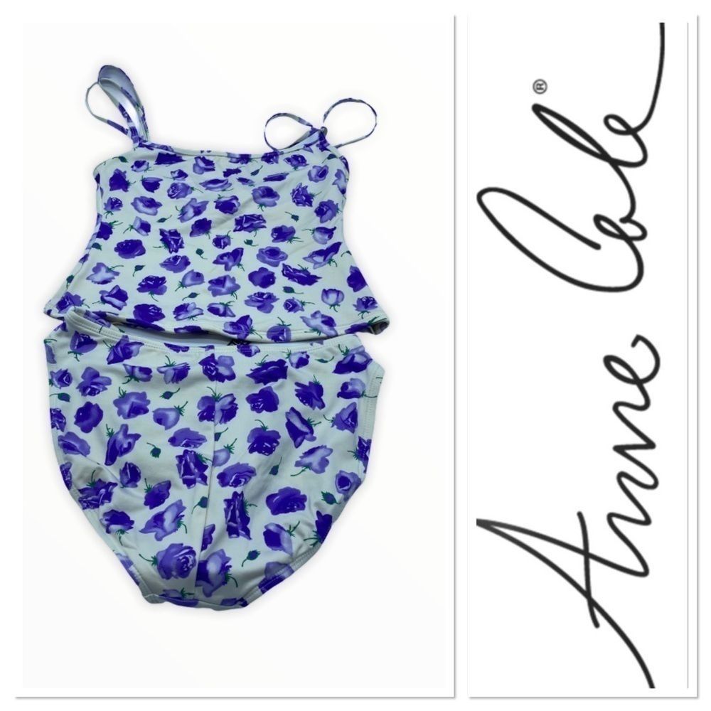 Anne Cole two piece swimsuit- white w flowers